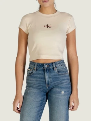 T-shirt basic Calvin Klein Jeans beżowy