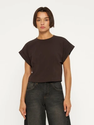 T-shirt basic DKNY brązowy