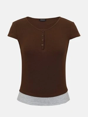 T-shirt basic Even&Odd brązowy