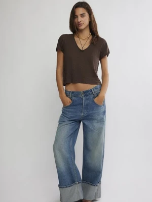T-shirt basic Free People brązowy