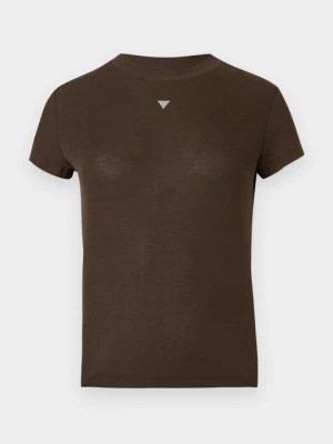 T-shirt basic Guess brązowy