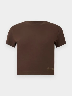 T-shirt basic Guess brązowy