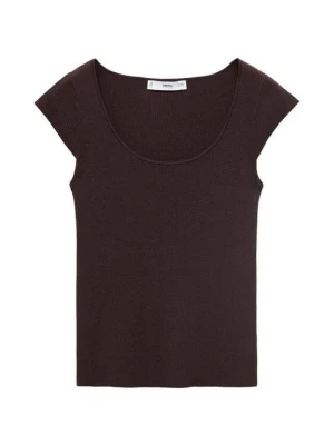 T-shirt basic Mango brązowy