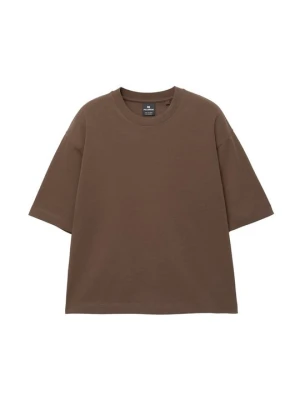 T-shirt basic PULL&BEAR ciemnobrązowy