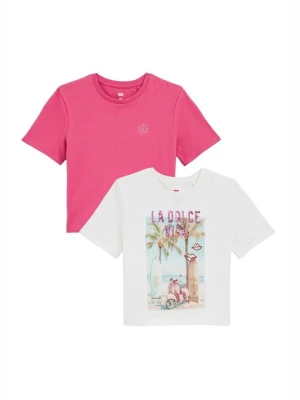 T-shirt basic WE Fashion różowy melanż