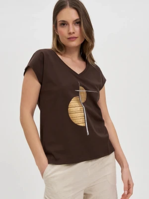 T-shirt bawełniany brązowy Moodo