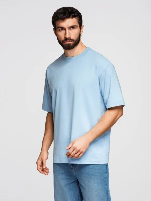 T-shirt bawełniany męski LOOSE FIT z okrągłym dekoltem – błękitny V7 - Rozmiar: M Ombre Clothing