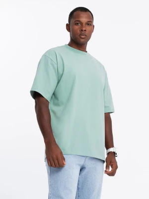 T-shirt bawełniany męski LOOSE FIT z okrągłym dekoltem – miętowy V6 Ombre Clothing