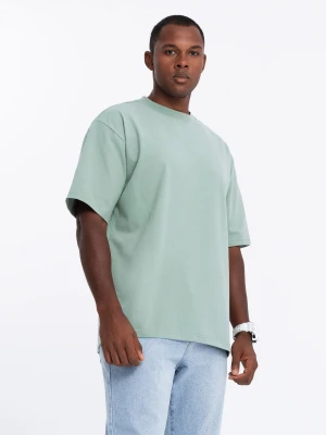 Zdjęcie produktu T-shirt bawełniany męski LOOSE FIT z okrągłym dekoltem – miętowy V6 - Rozmiar: L Ombre Clothing
