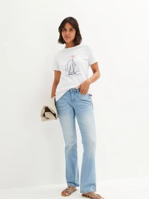 T-shirt bawełniany z rozcięciem z boku i nadrukiem bonprix