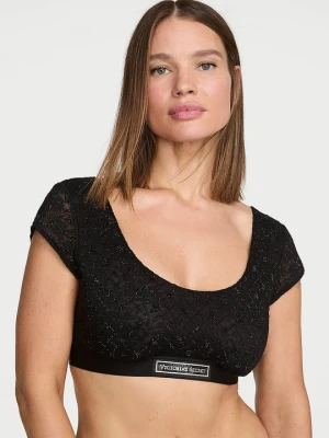 T-shirt Biustonosz koronkowy braletka z rękawkami i logo Shine Victoria's Secret Czarny
