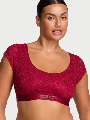 T-shirt Biustonosz koronkowy braletka z rękawkami i logo Shine Victoria's Secret Czerwony
