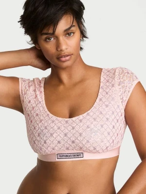 T-shirt Biustonosz koronkowy braletka z rękawkami i logo Shine Victoria's Secret Różowy