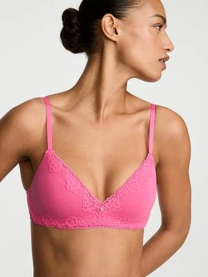 T-shirt Biustonosz lekko usztywniany bawełniany bez fiszbin Lace-Trim Victoria's Secret