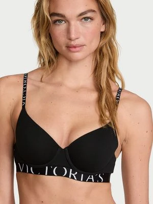 T-shirt Biustonosz lekko usztywniany bawełniany Exploded Logo Demi Victoria's Secret Czarny