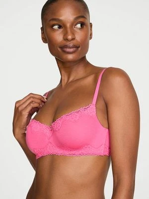 T-shirt Biustonosz lekko usztywniany bawełniany Lace-Trim Victoria's Secret Różowy