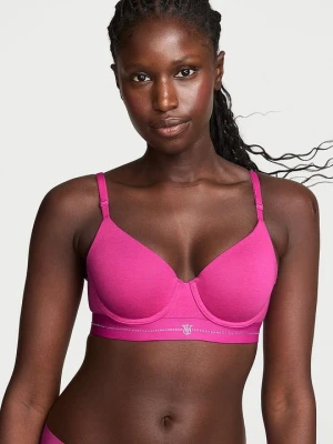 T-shirt Biustonosz lekko usztywniany bawełniany Signature Shine Demi Victoria's Secret Różowy