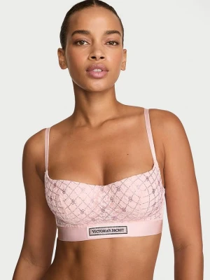 T-shirt Biustonosz lekko usztywniany koronkowy Shine Logo Victoria's Secret Różowy