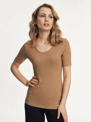 T-shirt brązowy damski basic OCHNIK