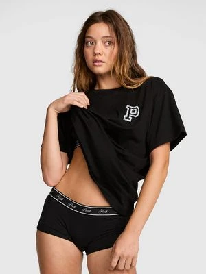 T-shirt Campus Cotton PINK Victoria's Secret Czarny