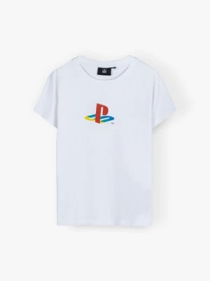 T-shirt chłopięcy bawełniany PlayStation - biały