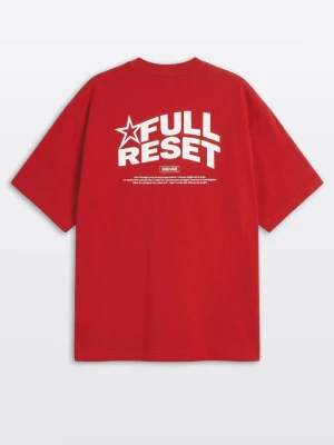 T-shirt chłopięcy loose, z grafiką z tyłu, czerwony Reporter