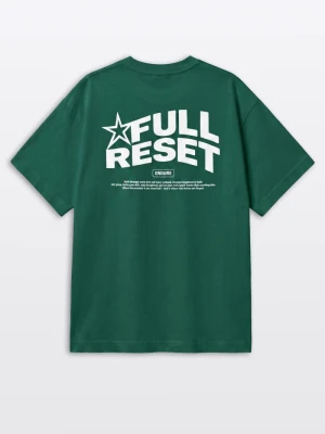T-shirt chłopięcy loose, z grafiką z tyłu, zielony Reporter