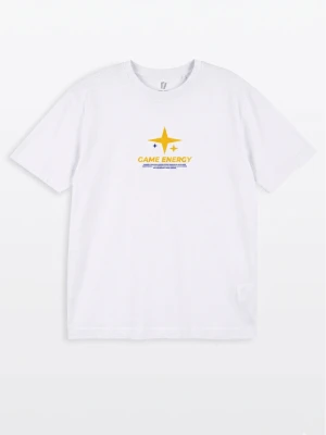 T-shirt chłopięcy regular, z grafikami, biały Reporter
