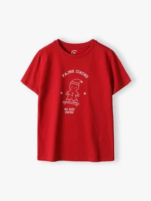 T-shirt chłopięcy z napisem "Fajne ciacho ma dużo energii" bordowy Family Concept by 5.10.15.