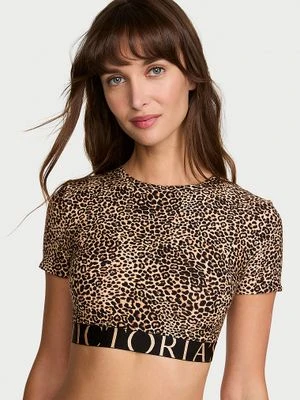 T-shirt Crop top bawełniany z krótkimi rękawkami Victoria's Secret