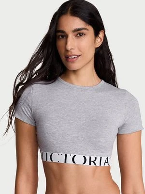 T-shirt Crop top bawełniany z krótkimi rękawkami Victoria's Secret