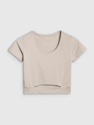 4F T-shirt crop top gładki damski - beżowy S