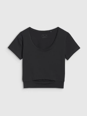 T-shirt crop top gładki damski - czarny 4F