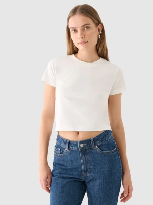 T-shirt crop top gładki damski Outhorn - biały