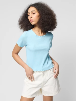 T-shirt crop top gładki damski Outhorn - niebieski