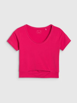 4F T-shirt crop top gładki damski - różowy XL