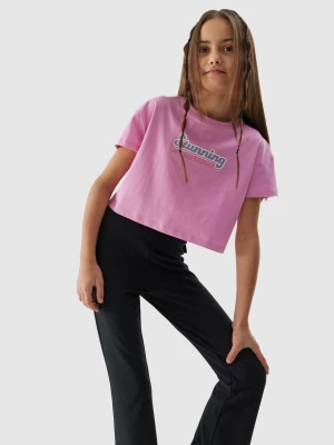 T-shirt crop top z bawełny organicznej dziewczęcy - różowy 4F