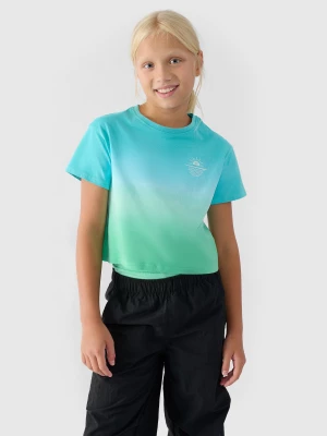 T-shirt cropped z nadrukiem dziewczęcy - multikolor 4F