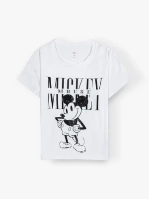 T-shirt damski bawełniany Mickey Mouse - biały