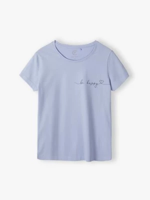 T-shirt damski bawełniany niebieski z napisem - Be happy Family Concept by 5.10.15.