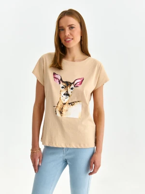 T-shirt damski beżowy, beżowy - SPO6037BE t-shirt krótki rękaw, t-shirt krótki rękaw - TOP SECRET, TOP SECRET - Odzieżowy sklep internetowy TOP SECRET