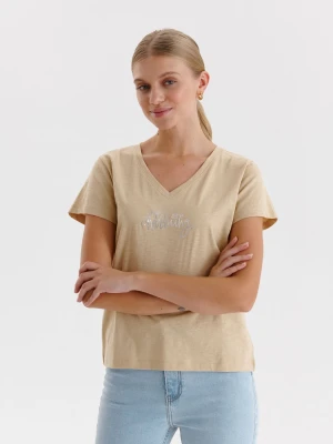 T-shirt damski beżowy - SPO5828BE t-shirt krótki rękaw - TOP SECRET - Odzieżowy sklep internetowy TOP SECRET