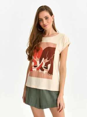 T-shirt damski beżowy - SPO6006BE t-shirt krótki rękaw - TOP SECRET - Odzieżowy sklep internetowy TOP SECRET