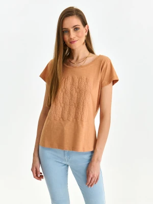 T-shirt damski beżowy - SPO6018BE t-shirt krótki rękaw - TOP SECRET - Odzieżowy sklep internetowy TOP SECRET
