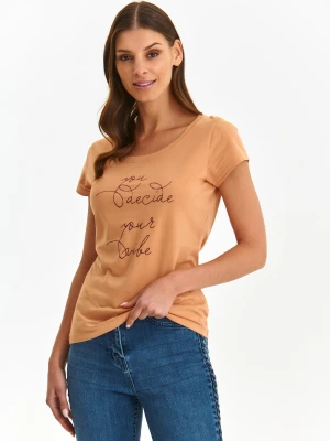 T-shirt damski beżowy - SPO6062BE t-shirt krótki rękaw - TOP SECRET - Odzieżowy sklep internetowy TOP SECRET
