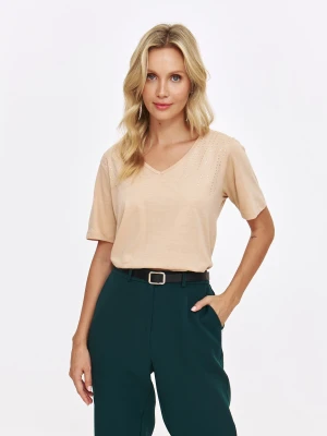 T-shirt damski beżowy - SPO6267BE t-shirt krótki rękaw - TOP SECRET - Odzieżowy sklep internetowy TOP SECRET