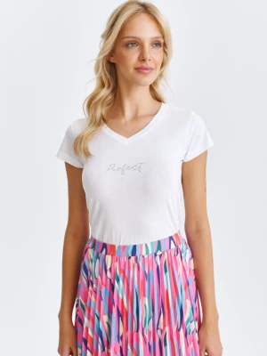 T-shirt damski biały - SPO6197BI t-shirt krótki rękaw - TOP SECRET - Odzieżowy sklep internetowy TOP SECRET