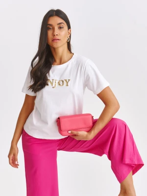 T-shirt damski biały - SPO6201BI t-shirt krótki rękaw - TOP SECRET - Odzieżowy sklep internetowy TOP SECRET