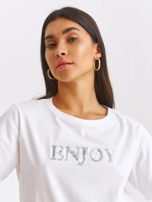 T-shirt damski biały - SPO6202BI t-shirt krótki rękaw - TOP SECRET - Odzieżowy sklep internetowy TOP SECRET