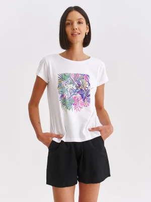 T-shirt damski biały - SPO6218BI t-shirt krótki rękaw - TOP SECRET - Odzieżowy sklep internetowy TOP SECRET